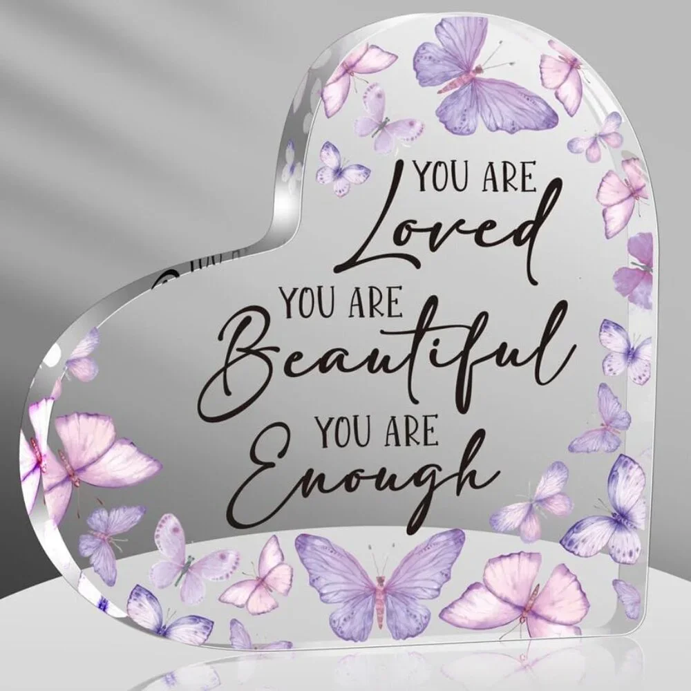 Elegant Acrylic Heart Keepsake Featuring Inspiring Message - Butterfly Design